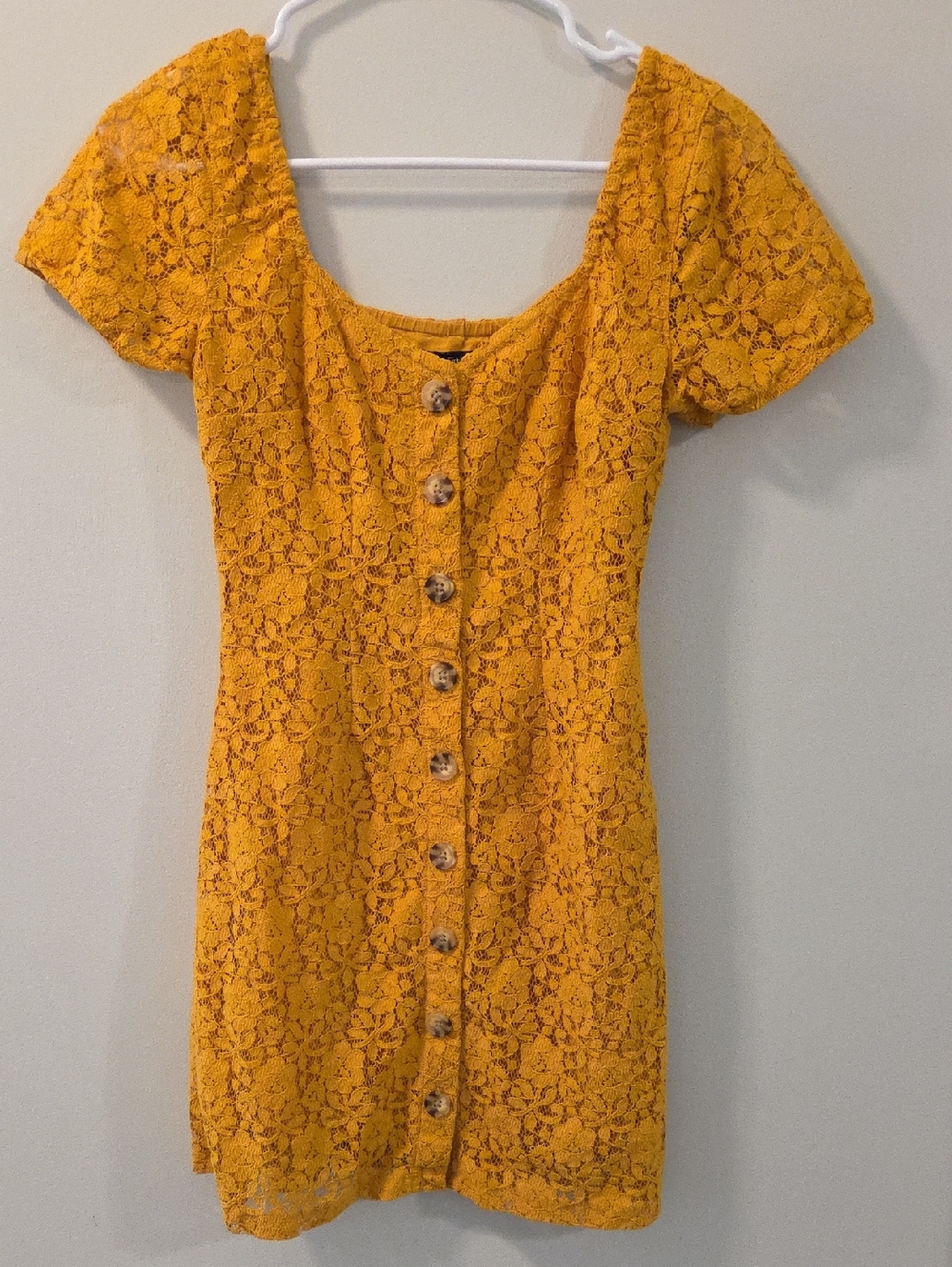 Abercrombie & Fitch Yellow Lace Button-Front Mini Dress